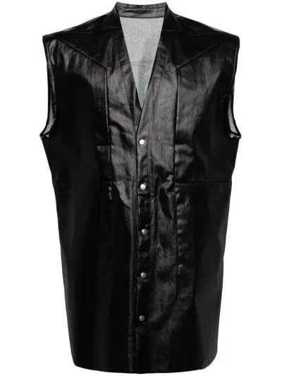 Rick Owens Faux-leather Sleeveless Shirt In Black