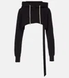Rick Owens Felpa Cropped Cotton Hoodie In Black