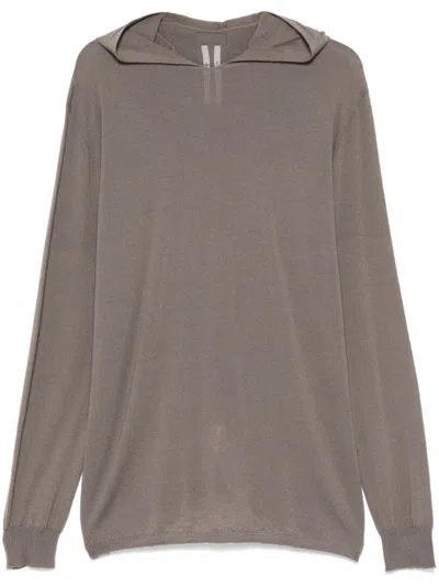 Rick Owens Fein Gestrickter Hoodie In Braun