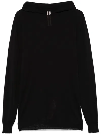 Rick Owens Fein Gestrickter Hoodie In Schwarz