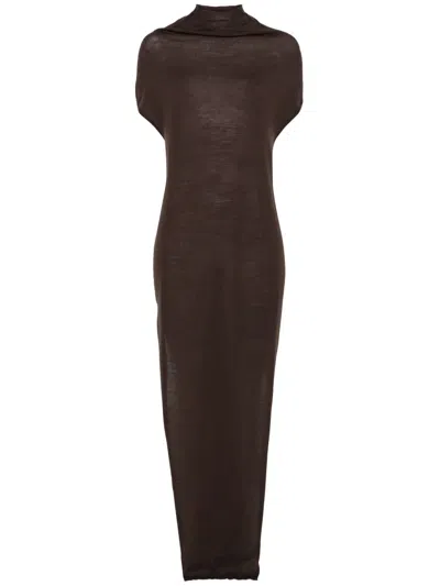 Rick Owens Fine-knit Maxi Dress In 褐色