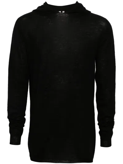 Rick Owens Fine-knit Virgin Wool Hoodie In Black