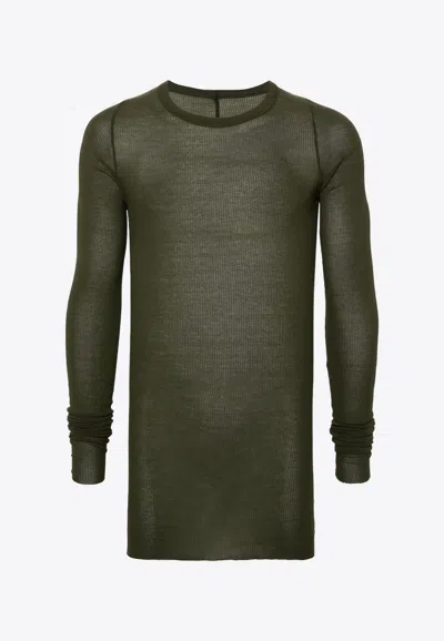 Rick Owens Fine Ribbed Long-sleeved T-shirt In Green