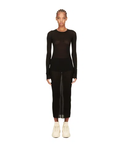 Rick Owens Fine-ribbed Maxi Dress In Black