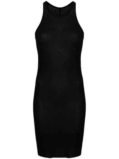 Rick Owens Fine-ribbed Semi-sheer Minidress In Black