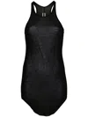 Rick Owens Black Ribbed Tank Top With Curved Hem In Viscose And Silk Blend Woman In Black