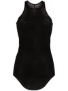 Rick Owens Black Ribbed Tank Top With Curved Hem In Viscose And Silk Blend Woman In Black