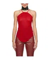 Rick Owens 'skorpio' Red Tank Top With Halterneck In Ribbed Silk Blend Woman In Red