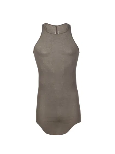 RICK OWENS FINE RIBBED TAUPE TANK TOP WITH RAW-CUT HEM FOR MEN