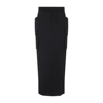 RICK OWENS FIRBANKS BLACK VIRGIN WOOL MIDI SKIRT