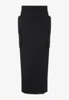 Rick Owens Firbanks Virgin Wool Twill Cargo Skirt In Black