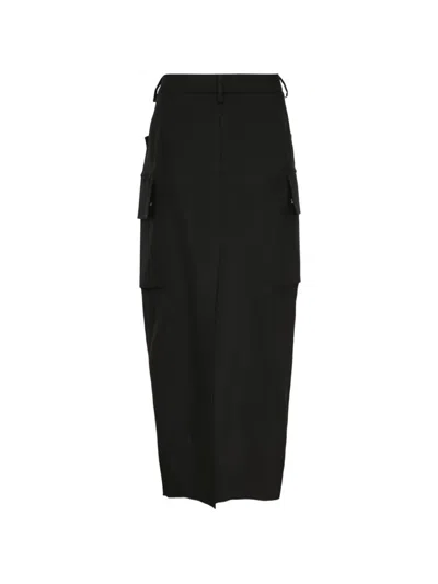 Rick Owens Firbanks Grain De Poudre Midi Skirt In Black