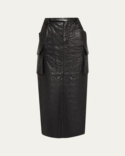 Rick Owens Firbanks Leather Midi Cargo Skirt In Black