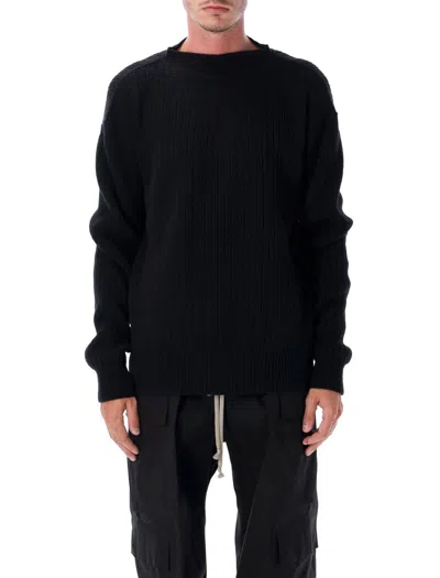 Rick Owens Fisherman Round Neck Wool Sweater In Black