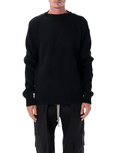 Rick Owens Fisherman Round Neck Wool Sweater In Black