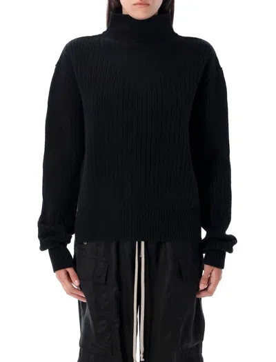 Rick Owens Ribbed Turtleneck Fisherman Knitwear In Blue