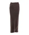 Rick Owens Ribbed-waistband Draped Midi Skirt In Brown