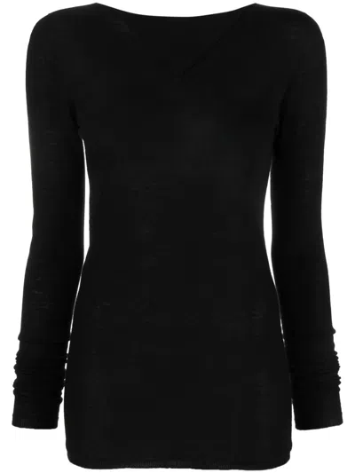 Rick Owens Fitted Cashmere Knit Sweater With Deep V-neckline In Black