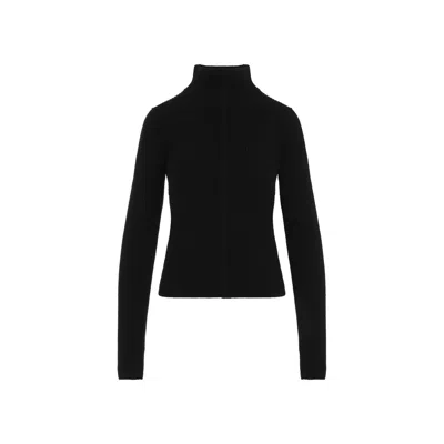 Rick Owens Fitted High Neck Sweater With Ribbed Texture In Black