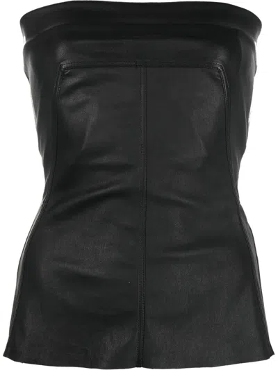 Rick Owens Strapless Coated-denim Top In Black