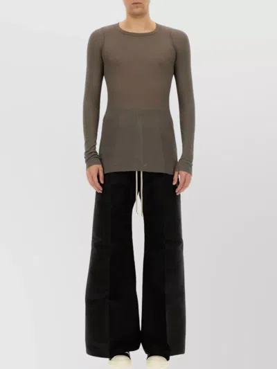 Rick Owens Fitted Long Sleeve Ribbed Sheer T-shirt In Green