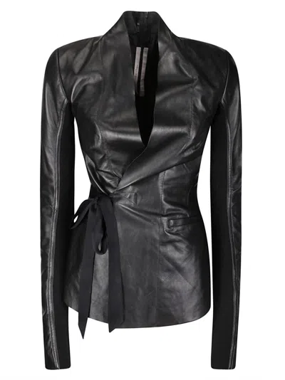 Rick Owens Fitted Long-sleeve V-neck Jacket With Double-breasted Closure In Black