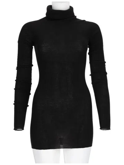 Rick Owens Fitted Long-sleeve Knit Top With High Turtleneck In Black