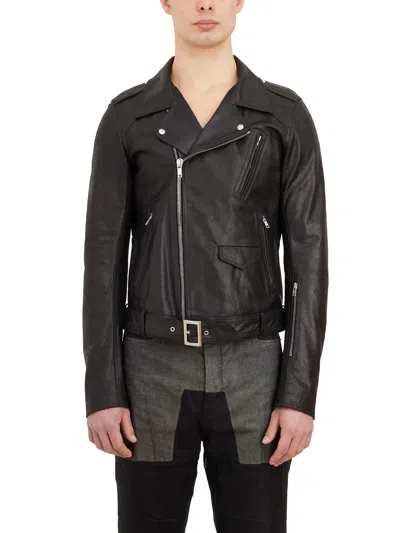 Rick Owens Fitted Men's Biker Jacket With Classic Revers And Zipper Details In Black