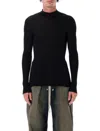 Rick Owens Fitted Ribbed Knit Turtleneck In Soft Virgin Wool In Black