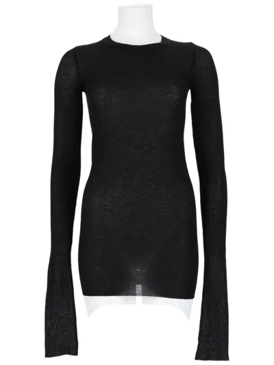 Rick Owens Fitted Sheer Long-sleeve Viscose-silk Top In Black