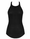 Rick Owens Black Ribbed Tank Top With Curved Hem In Viscose And Silk Blend Woman In Black
