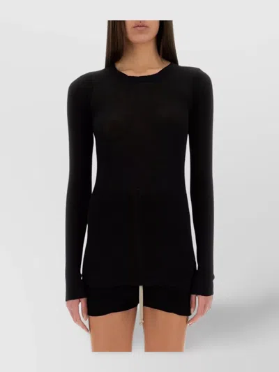 Rick Owens Fitted Stretch Sheer Long Sleeve Top In Black