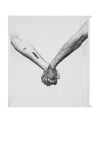 Rick Owens Square White Silk Scarf With Joined Hands Print In Milk & Black