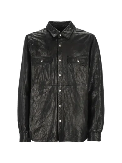 Rick Owens Black Textured Shirt Collar Jacket