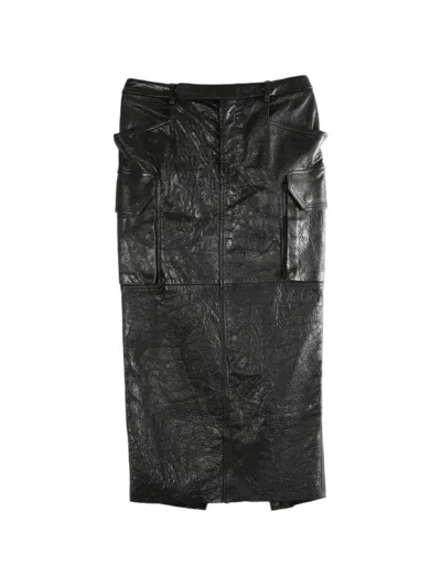 Rick Owens Flap-pocket Split Midi Skirt In Black