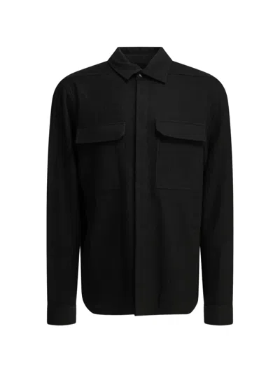 Rick Owens Classic Collar Casual Work Shirt With Flap Pockets In Black