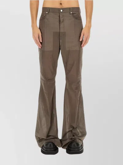 Rick Owens Flared Denim Trousers Sheer Fabric In Brown