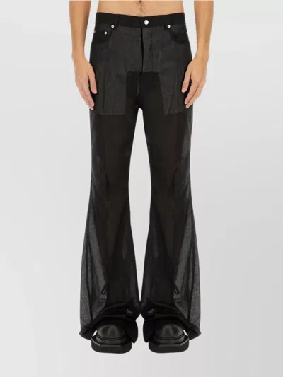 Rick Owens Flared Denim Trousers Sheer Fabric In Black