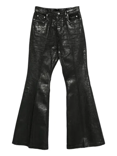 RICK OWENS RICK OWENS FLARED TROUSERS WITH A METALLIC EFFECT