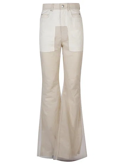 Rick Owens Flared Trousers With Contrasting Details In Neutral