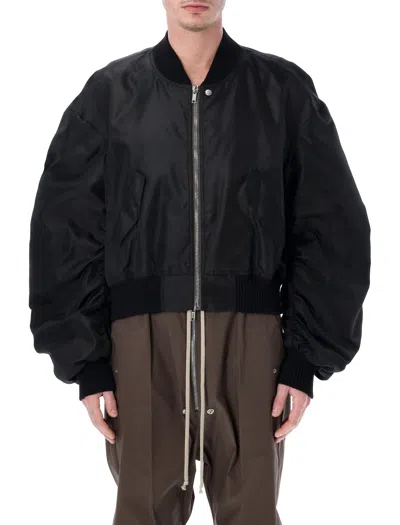 Rick Owens Secchia Flight Ruched-sleeve Bomber Jacket In Black