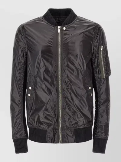 Rick Owens Flight Bomber Jacket Ribbed Collar Cuffs Hem Sleeve Zip Pocket In Black