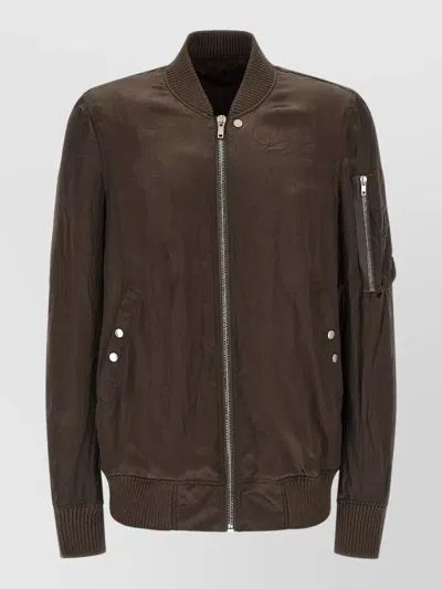 Rick Owens Flight Bomber Jacket Ribbed Collar Cuffs Pockets In Multi
