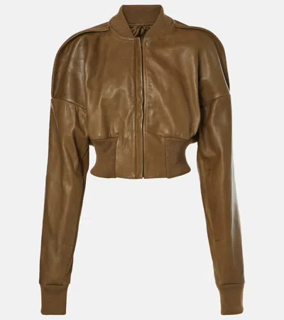 Rick Owens Flight Cropped Leather Bomber Jacket In Brown