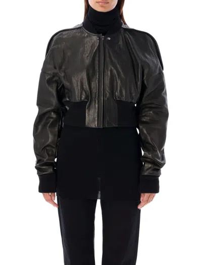 レザージャケット・コート RICK OWENS WOMEN RP02D3719 LNV CROPPED FLIGHT JACKET BLACK Rick Owens Cropped Flight Jacket In Black | ModeSens