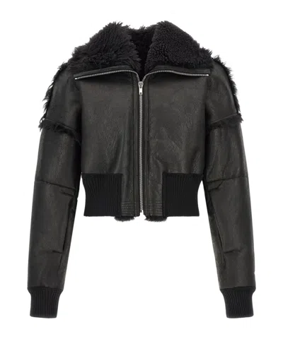 Rick Owens Flight Jkt Cropped Shearling-lined Bomber Jacket In Black