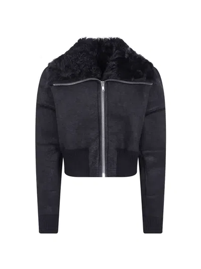 Rick Owens Cropped Aviator Leather Jacket In Multi