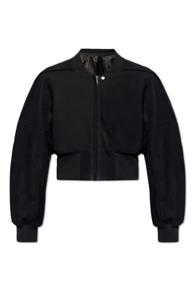 Rick Owens Flight Leather Cropped Bomber Jacket In Black