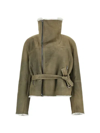 Rick Owens Flight Shearling Jacket In Green