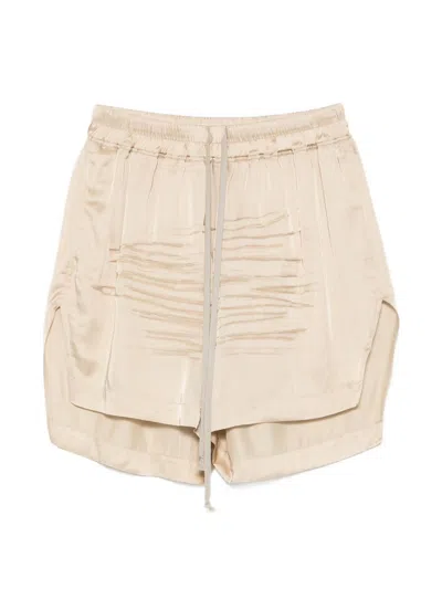 Rick Owens Fluid Fit Satin Mini Shorts With Drawstring Waist In Neutral